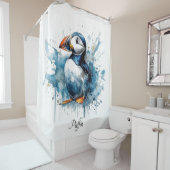 Puffin Splash, aangepast Douchegordijn (In situ)