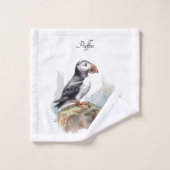 Puffin sur une aquarelle rocheuse, personnalisé (Gant de toilette)
