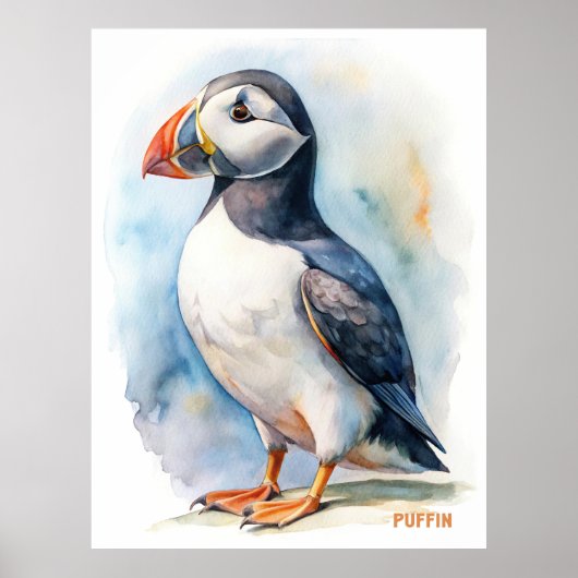 Puffin vogel waterverf schilderij briefkaart poster (Voorkant)