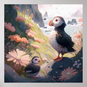 Puffin Vogelportret Dierlijke Schilderij Wildlife  Poster