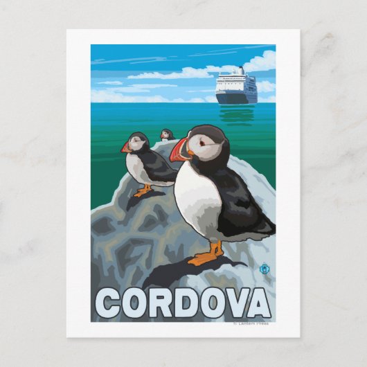Puffins & Cruise Ship - Cordova, Alaska Briefkaart (Voorkant)