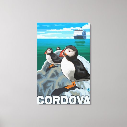 Puffins & Cruise Ship - Cordova, Alaska Canvas Afdruk (Voorkant)