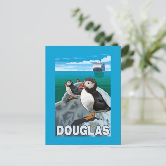 Puffins & Cruise Ship - Douglas, Alaska Briefkaart (Staand voorkant)
