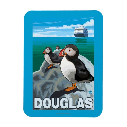 Puffins & Cruise Ship - Douglas, Alaska Magneet (Verticaal)