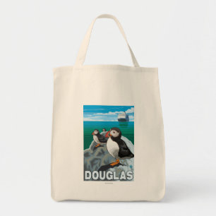 Puffins & Cruise Ship - Douglas, Alaska Tote Bag