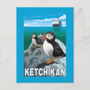 Puffins & Cruise Ship - Ketchikan, Alaska Briefkaart