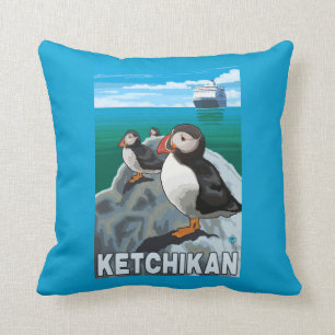 Puffins & Cruise Ship - Ketchikan, Alaska Kussen