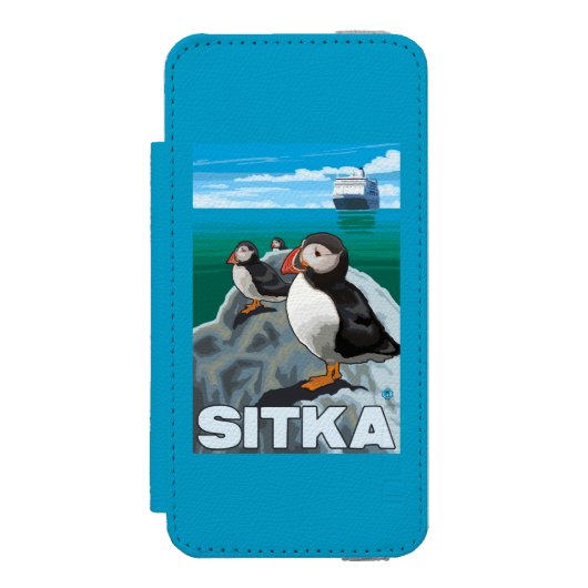 Puffins & Cruise Ship - Sitka, Alaska Incipio iPhone Portemonnee Hoesje (Voorkant Agenda)