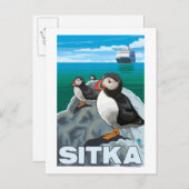 Puffins & Cruise Ship - Sitka Briefkaart (Voorkant / Achterkant)