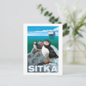 Puffins & Cruise Ship - Sitka Briefkaart (Staand voorkant)