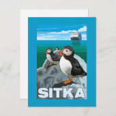 Puffins & Cruise Ship - Sitka Briefkaart (Voorkant / Achterkant)
