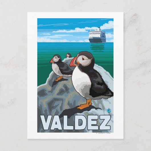 Puffins & Cruise Ship - Valdez, Alaska Briefkaart (Voorkant)