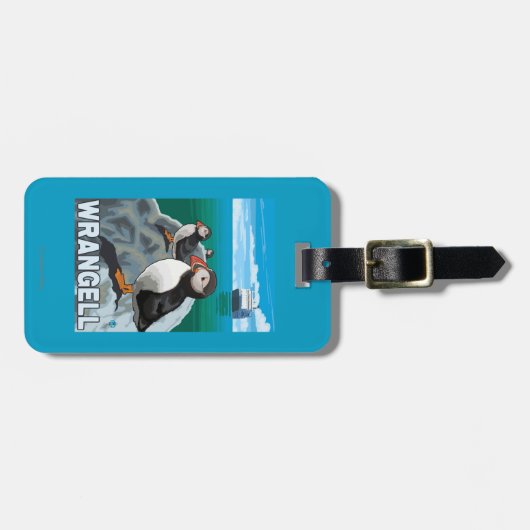 Puffins & Cruise Ship - Wrangell, Alaska Bagagelabel (Voorkant horizontaal)