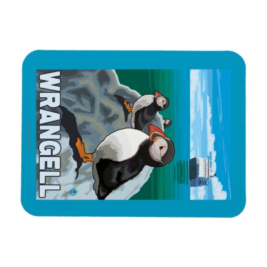 Puffins & Cruise Ship - Wrangell, Alaska Magneet (Horizontaal)