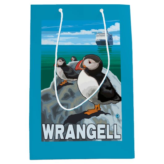 Puffins & Cruise Ship - Wrangell, Alaska Medium Cadeauzakje (Voorkant)