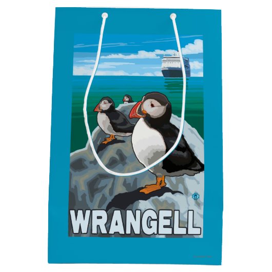 Puffins & Cruise Ship - Wrangell, Alaska Medium Cadeauzakje (Achterkant)