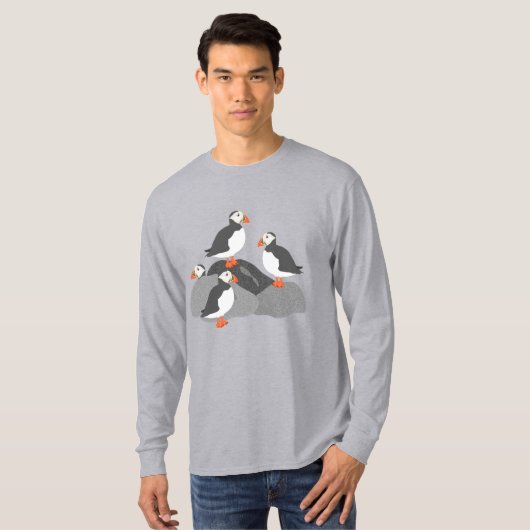 Puffins Long Slapes Mannen Tshirt (Voorkant volledig)