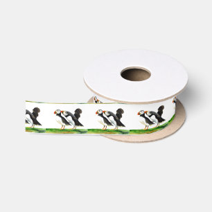 Puffins Seabirds in Waterverf Paints Artwork Lint