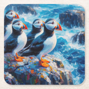Puffins Vierkante Kartonnen Onderzetter