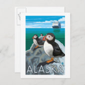 Puffins watching a Cruise Ship Briefkaart (Voorkant / Achterkant)