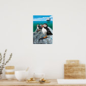 Puffins watching a Cruise Ship Poster (Keuken)