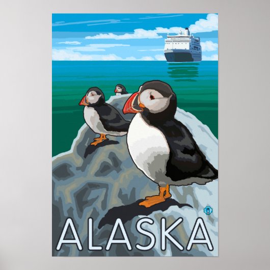 Puffins watching a Cruise Ship Poster (Voorkant)