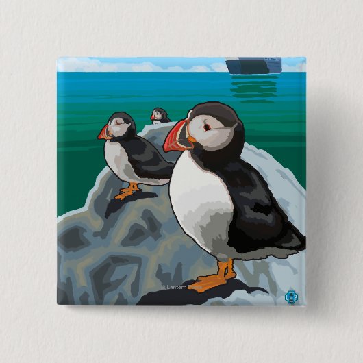 Puffins watching a Cruise Ship Vierkante Button 5,1 Cm (Voorkant)