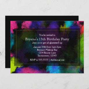 Puffs of Color Makeup Beauty Party Invitations Kaart