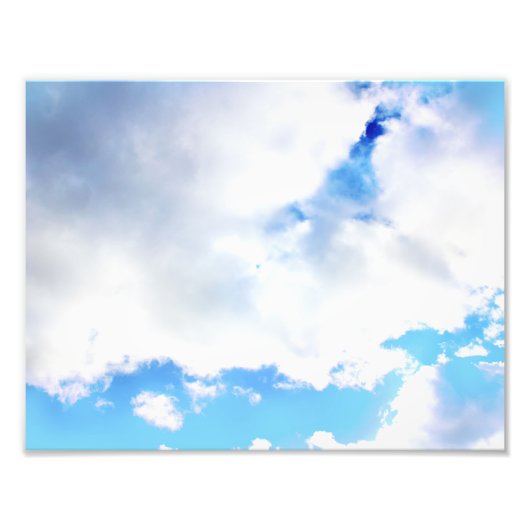 Puffy White Clouds en Blue Sky Foto Afdruk (Voorkant)