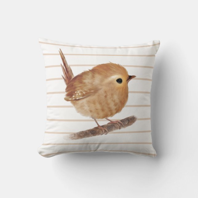 Puffy Wren Oiseau Jeter Oreiller (Recto)