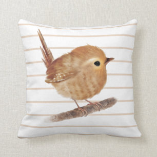 Puffy Wren Oiseau Jeter Oreiller