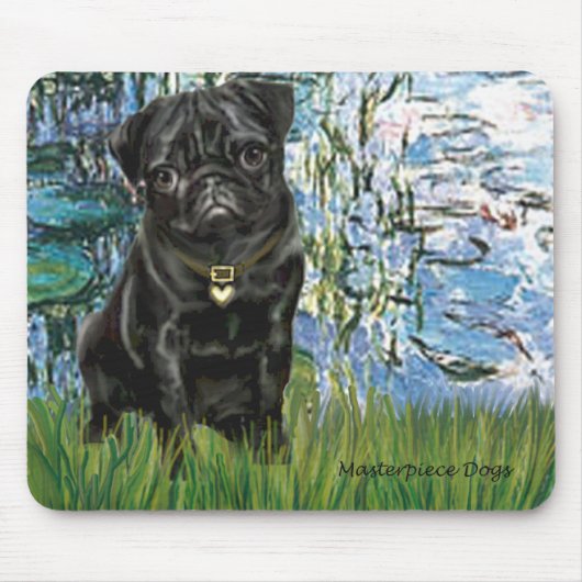 Pug 13 (zwart) - Lilies 1 Muismat (Voorkant)