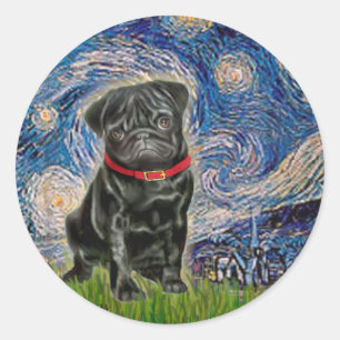 Pug 13 (zwart) - Sterrennacht Ronde Sticker