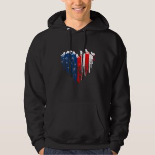 Pug American Heart Flag Dog 4 juli Hoodie