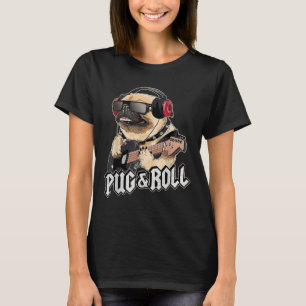 Pug and Roll Leuke Rockstar gitaar Rockin Music Si T-shirt