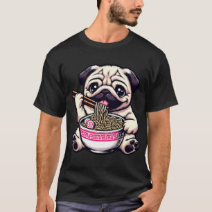 Pug Anime Hond Eet Ramen Noedels T-shirt