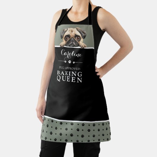 Pug Baking Queen Sage Green Custom Schort (Insitu)