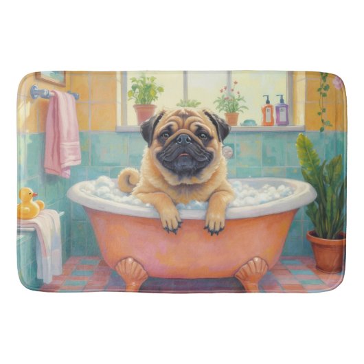 Pug Bath Time Cute Bathroom Decor Badmat (Voorkant)
