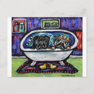 Pug Bathtime Briefkaart
