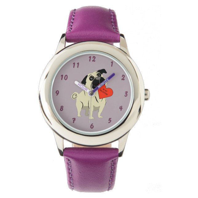 Pug be my Valentine Horloge (Voorkant)