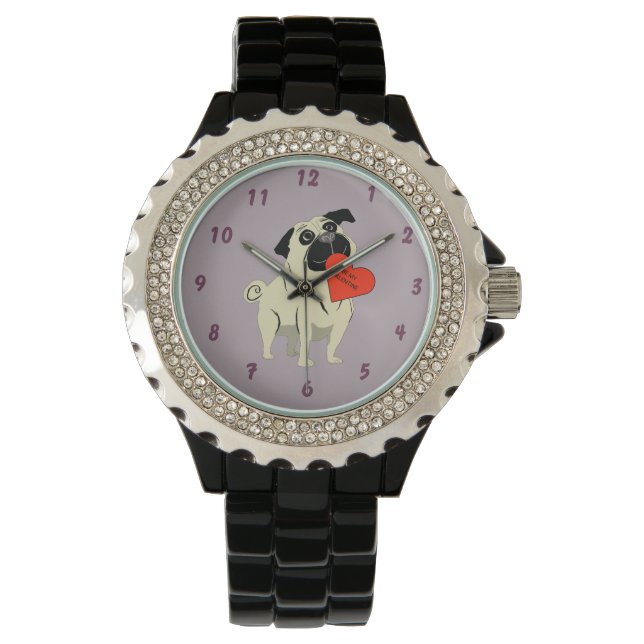 Pug be my Valentine Horloge (Voorkant)