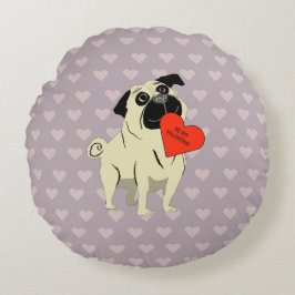 Pug be my Valentine Rond Kussen