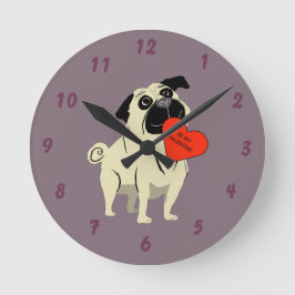 Pug be my Valentine Ronde Klok