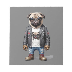Pug Biker Rebel in Leather Jacket Cool Style Urban Notitieblok