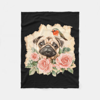Pug bird cute dog funny pug  fleece deken