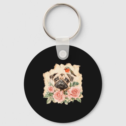 Pug bird cute dog funny pug sleutelhanger (Voorkant)
