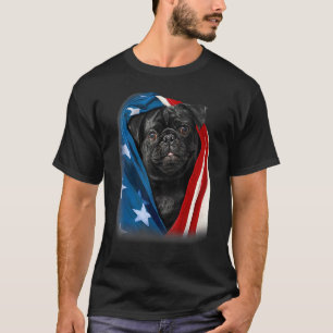 Pug Black Dog American Flag 4 juli Animal Pat T-shirt