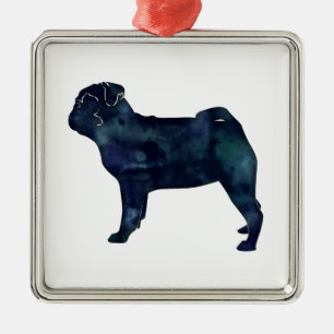 Pug black waterverf silhouet metalen ornament