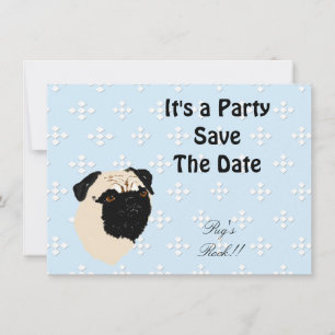 Pug - blauw met wit diamantontwerp kaart