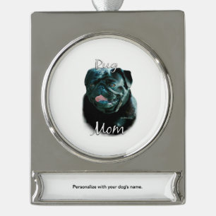 Pug (blk) Mam 2 Verzilverd Banner Ornament